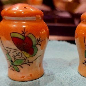 Mini Lusterware Set Butterfly Tree Salt and Pepper Shakers Japan 1 5/8"